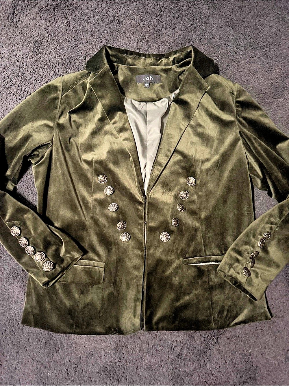Joh Velvet-Style Double-Breasted Blazer in Green Size Large